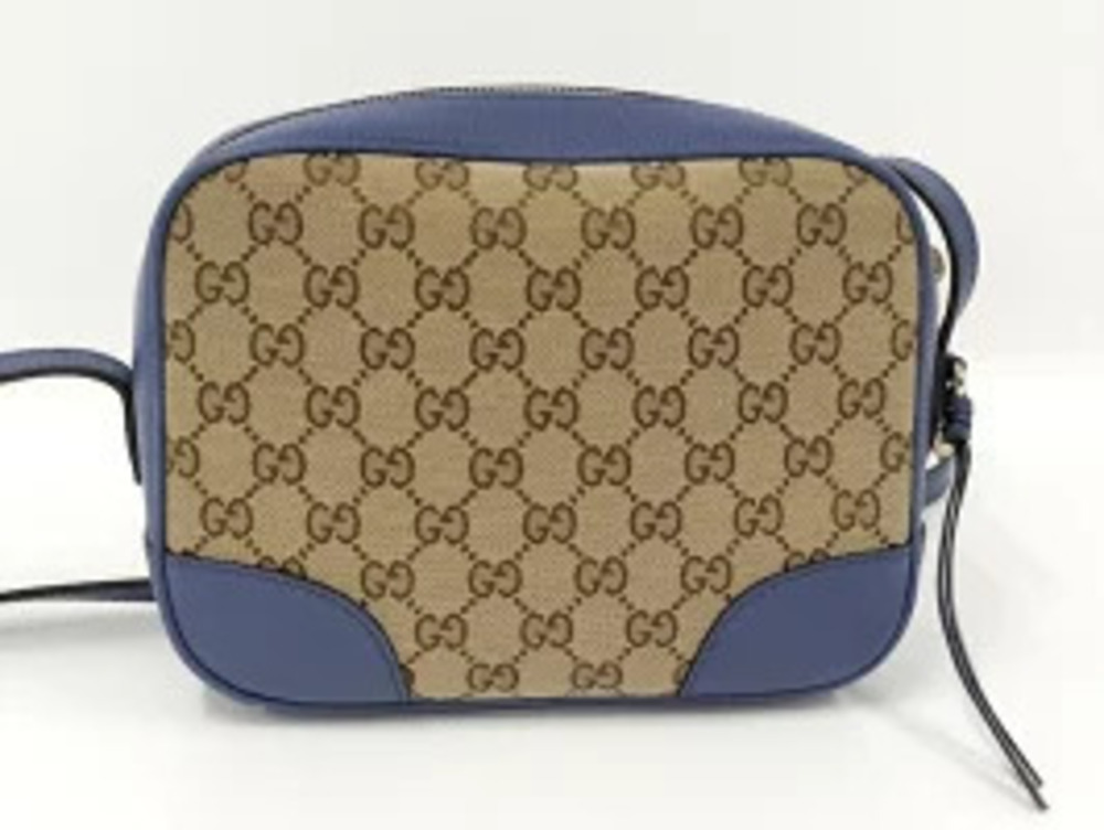 Gucci Blue GG Leather Canvas Brown Beige Shoulder Bag